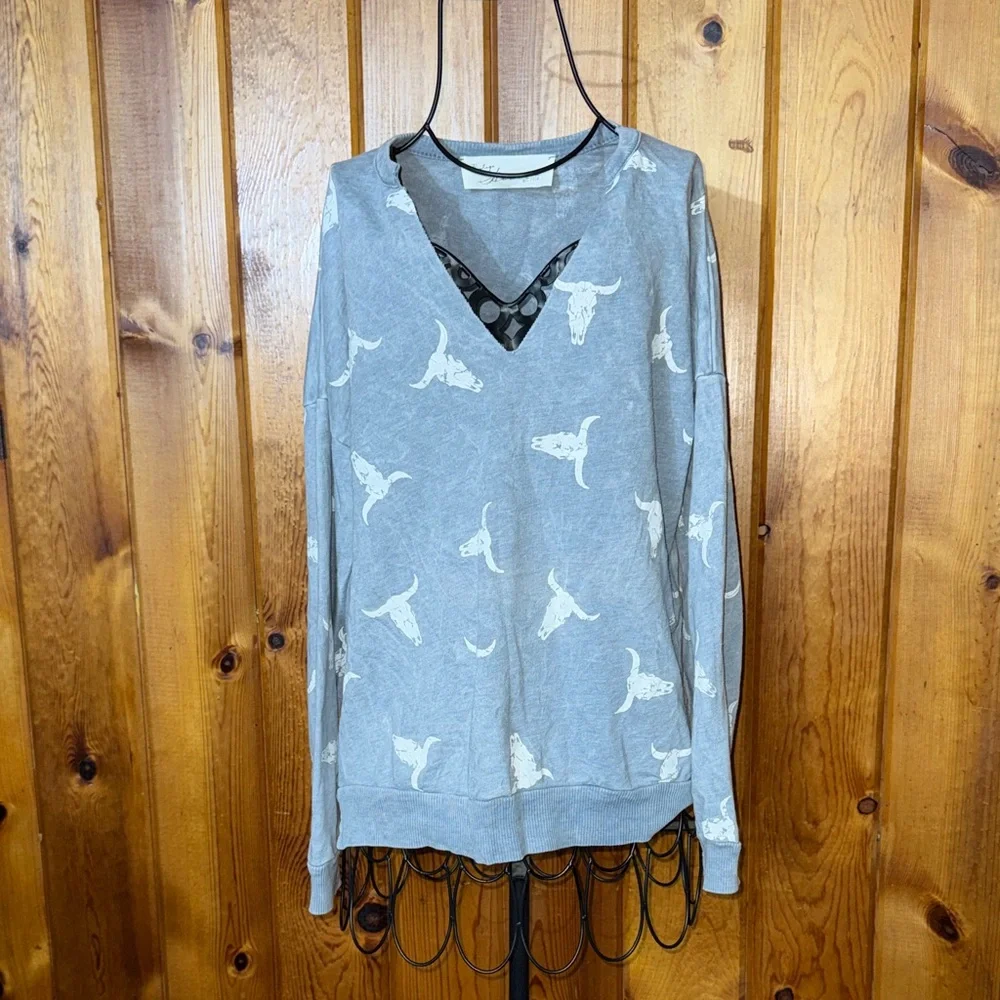 Vintage Havana Light Blue Sweater long horn western country rodeo causal top - Picture 1 of 5